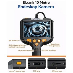 Resim Monitörlü Tek Kameralı 10 Mt Sert Kablo Yılan Endoskop Kamera 5,5 Mm 4.3 Inc Ekran Ip67 Su Geçirmez Led Işıklı 