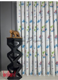 Resim Tül Perde Brillant Marka Denizci Desen Çapalı Gemici Örme Kumaş Ekru 