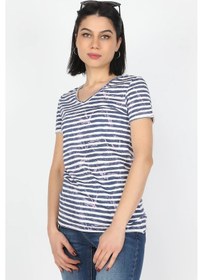Resim Kadın Çizgili Tişört Çizgili Çok Renkli 