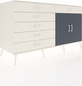 Resim Kronos Konsol Tek Raflı 6 Çekmeceli 2 Kapaklı 176x59x99 Aytaşı-an Aytaşı-antrasit/aytaşı 