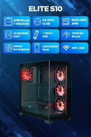 Resim Game Garaj Elite S10 R7-7800X3D 32 GB 1 TB SSD RX9070 Free Dos Masaüstü Oyuncu Bilgisayarı 