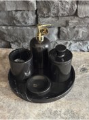 Resim Polen Stone Toros Siyahı Mermer Banyo Takımı – 5 Parça Doğal Zarafet 