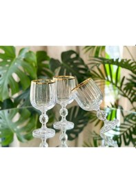 Resim Çnr Home Collection Bohemia Kristal Optik Kadeh Seti 6 'lı - Gerçek Altin Yaldiz Ağizli Şik Cam Kadeh Gri 