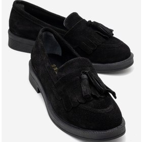 Resim Luvi Shoes Milina Siyah Süet Püsküllü Hakiki Deri Kadın Loafer Ayakkabı SIYAH SUET 