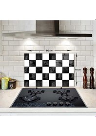 Resim Decorita Cam Ocak Arkası Koruyucu | Damalı Desen | 40cm x 60cm 