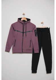 Resim Unısex Dalgıç Kumaş Kapüşonlu Eşofman Takımı Esf-600 Mürdüm 