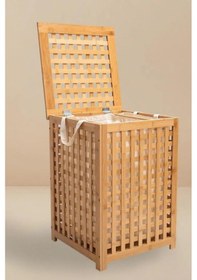 Resim Bambu Çamaşır Sepeti - Kirli Sepeti 45x45x62 Cm Kahverengi 