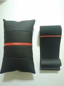 Resim Kırmızı Yüzüklü Nubuk-noktalı Deri Direksiyon Kılıfı Ve Arac Seyahat Araba Oto Boyun Yastığı 