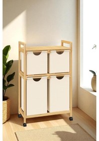 Resim Bambu 4 Bölmeli Kirli Sepetli Çamaşır Sepeti Raflı Banyo Düzenleyici Db-0018 Kahverengi 