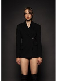 Resim Kadın Siyah Asimetrik Kruvaze Blazer Siyah 