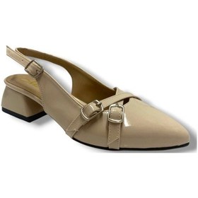 Resim Mengi M901-25 Rugan Bantlı Kare Topuk Kadın Ayakkabı Krem 