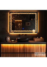 Resim Gleamira Amber Led'li Lazer Kumlamalı Lavabo & Banyo Aynası Dokunmatik Sensörlü 80 X 60 Turuncu 