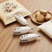 Resim Taşınabilir Mini Çanta Mühürleyici ve Kesici - Şarj Edilebilir, El Tipi Manyetik Isı Mühür Makinesi Taze Yiyecekler & Çıtır Atıştırmalıklar için, USB ile Çalışan, Beyaz/Mavi 