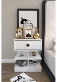 Resim Tocco 1003 Asya Tek Çekmeceli Raflı Lüx Beyaz Komidin-beyaz 