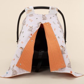 Resim Puset Örtüsü - Çift Taraflı - Turuncu Petek - Kahverengi Tavşan 