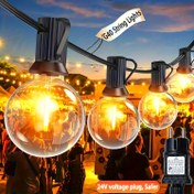 Resim FIBRAVE LED G40 Dize Işıkları, 30.48/18.29/12.19/9.14/6.1 metre - Bistro, Kahve Dükkanı, Düğün Dekoru, Veranda, Bahçe, Gazebo, Güverte için Tüm Hava Koşullarına Dayanıklı Patio Asılı Işıklar - 24V Düşük Voltajlı Takma Güç Kaynağı, Ticari Sınıf, Dış Mekan Aydınlatması | Vintage Edison Ampul Tasarımı | Hava Koşullarına Dayanıklı Işıklar 