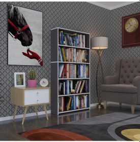 Resim Kenzlife kitaplık süper ga 150*80*19 gri 5 katlı tek bölme çift bölme opsiyonlu ofis mutfak banyo dolabı arkalıksız 