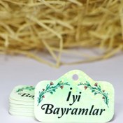 Resim Vice 60 Adet Bayram Etiketi “iyi Bayramlar” Baskılı Beyaz Etiket (4x6 Cm) 