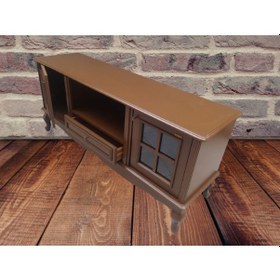 Resim Tv Sehpası Windovs Model Pencere Ahşap Kayın Avangart Aslan Ayak Ceviz Renk 125 Cm El Yapımı 