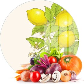 Resim Decovetro Cam Kesme Tahtası ve Sunumluk Yuvarlak Vintage Lemon 30X30 cm 