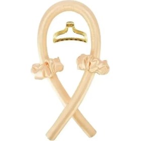 Resim Izole Isısız Saç Şekillendirme Seti Saten Gece Bigudisi ve Saç Sosisi (Gold) 