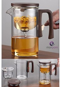 Resim Morponi Borosilikat Cam Ahşap Kapak Ve Sap Detaylı Mıknatıs Özellikli Lüks Bitki Çayı Demliği 520 Ml Şeffaf 