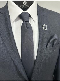 Resim Pierroni Füme Kravat Mendill Yaka Çiçeği Kombin Set Füme 