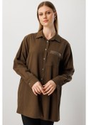 Resim Ekol Kadın Büyük Beden Cebi Taş İşlemeli Gömlek 3561 Haki Haki 
