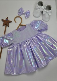 Resim Violet Toka Aksesuarlı Kız Bebek Elbise Lila 
