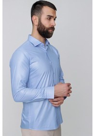 Resim Slim Fit Pamuk Saten Uzun Kol Klasik Mavi Gömlek Gk 157 Mavi 