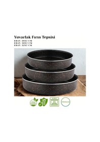 Resim 3lü Granit Yuvarlak Fırın Tepsisi Seti - Siyah Siyah 