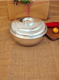 Resim Tamamı El İşçiliği İç-dış Kalaylı Bakır Helvane Tencere. 26 Cm Çap, Yüksek Isı İletkenliği İle Profe Gümüş 