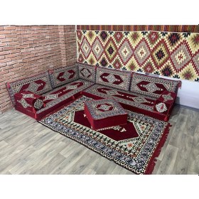 Resim Coton Şark Köşesi Minder Kilim Takımı Bordo 