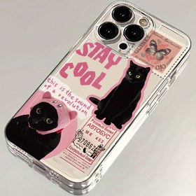 Resim Şeffaf TPU yaratıcı pembe gazete siyah kedi tasarımı, iPhone serisi için uygun 