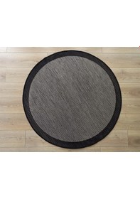 Resim Çam Halı Sisal 9715 Gri / Siyah Bordürlü Daire Jüt Sisal Kilim - 120x120 