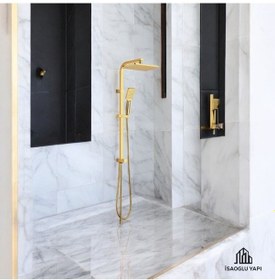 Resim İsaoğlu Yapı Gold Duş Sistemi Kare Premium Banyo Bataryası Dahil Gold Yağmurlama Gold 