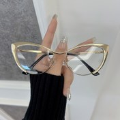 Resim 1pc Retro Kedi Gözü Gözlükleri, Vintage Tarzı Şeffaf Mercek, Tam Çerçeveli Metal Çerçeve, Şeffaf Moda Gözlüğü Kadın ve Erkekler için 
