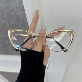 Resim 1pc Retro Kedi Gözü Gözlükleri, Vintage Tarzı Şeffaf Mercek, Tam Çerçeveli Metal Çerçeve, Şeffaf Moda Gözlüğü Kadın ve Erkekler için 