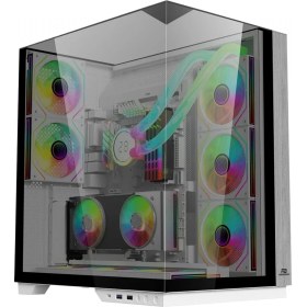 Resim Powerboost PB-A100W Eclıpse 8*argb Fan Trıple Temperli Cam Type-C Midtower Ahşap Seavıew Atx Beyaz Oyuncu Kasası 