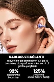Resim Klipsli Bluetooth Kulaklık Kablosuz ANC ENC Çift Mic. Led Gösterge Küpe Kulaklık - Mor 