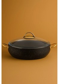 Resim Yunusoğlu Home 28 Cm Basık Güveç Tencere 3.5 Litre, Gold Kulplu 