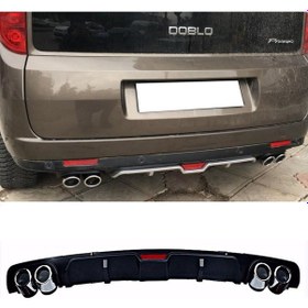Resim Fiat Doblo Siyah Difüzör 4 Krom Egzoz Görünümlü Difizör Arka Ek Body Kit 2012 - 2015 Uyumlu 