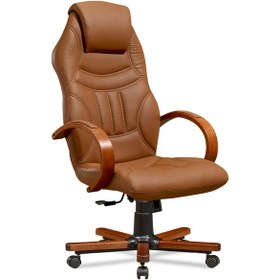Resim Zeus -bilgisayar - Ofis - Müdür - Büro - Makam Çalışma Koltuğu Renk Ayaklı Kahve Ahşap 