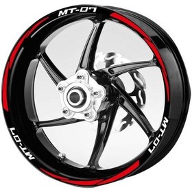 Resim Beyaz Mt-07 Yazılı 3 Parçalı Reflektif Kırmızı Jant Şeridi 