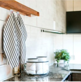 Resim Çizgili Açık Mavi Yıkanmış Keten Dekoratif Mutfak Kurulama Bezi H 