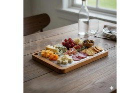 Resim Feyza Design Ahşap ve Paslanmaz Çelik Çift Taraflı Şık Mutfak Sunum Tahtası 