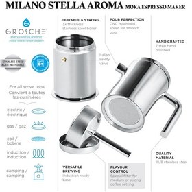 Resim Grosche Milano Stella Aroma Çelik Moka Pot Gümüş 4 Cup 