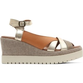 Resim Bueno Shoes Taba Altın Deri Kadın Dolgu Topuklu Sandalet 01WU3802 01WU3802 
