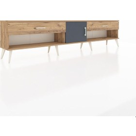 Resim Arges Tv Ünitesi Tek Raflı 2 Çekmeceli Tek Kapaklı 220x30x51 Çam-antrasit/çam Antrasıt/atlas Çam - Atlas Çam 