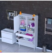 Resim Modilayn Afra 90x173x32,5cm 1 Çekmece, 3 Göz Sepet, 1 Kapak, 6 Raf Dar Alan Banyo Dolabı Beyaz 